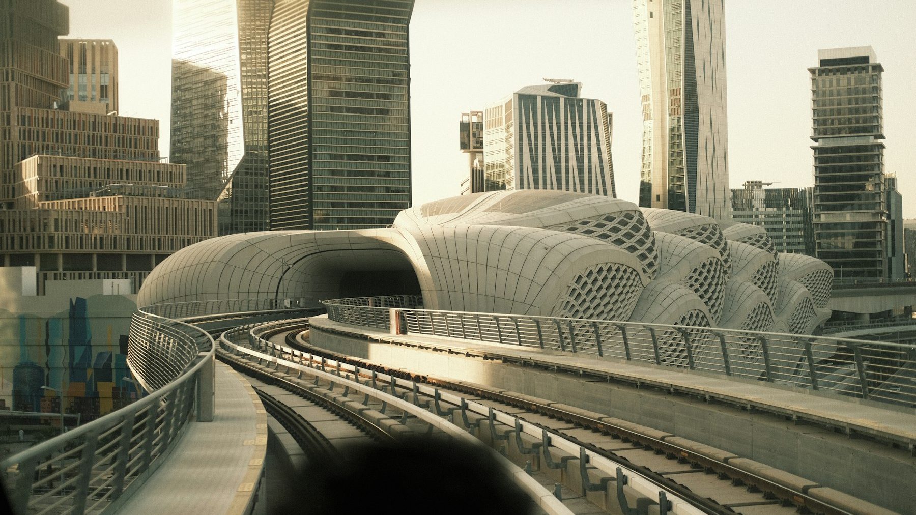 Riyadh metro station and financial district towers